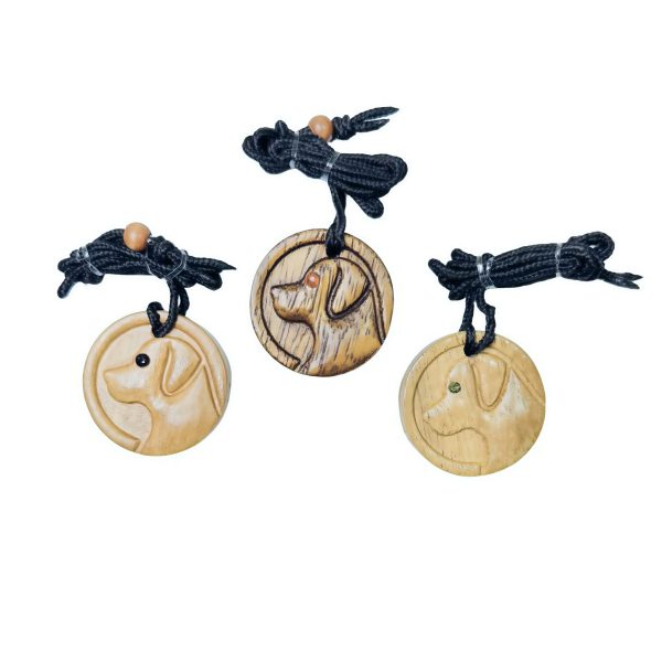 Wooden Dog Face Pendant Necklace Dark